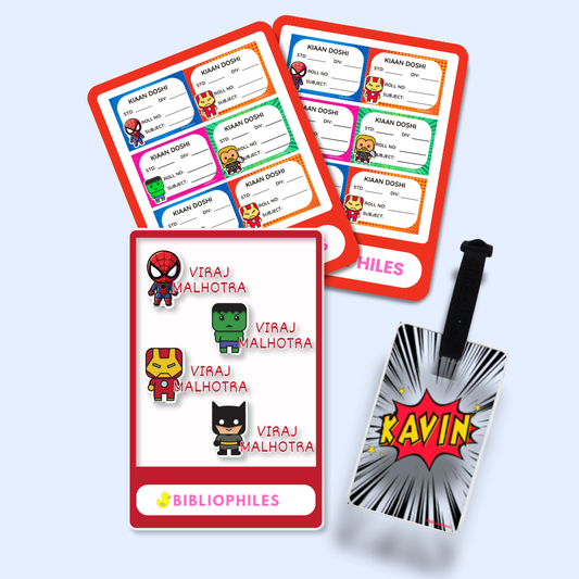 Back to School Combo - Superhero ( Transparent Bag Tag Book Labels)