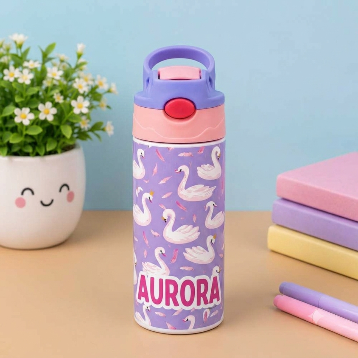 Swans Personalised Water Bottle (Swan- Purple)