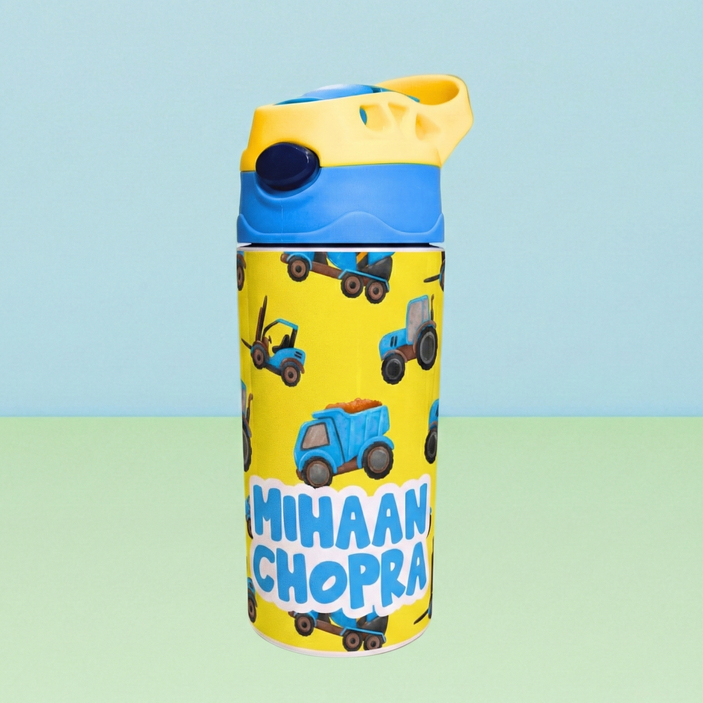 Zootii Personalised Water Bottle (Truck-BlueYellow)