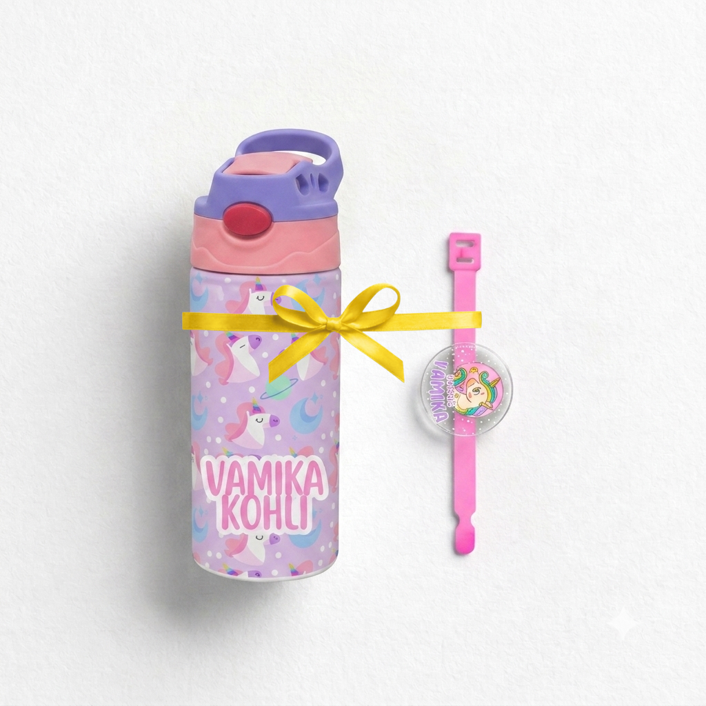 Baby Unicorn Waterbottle | Rakhi | Greeting Card - Raksha Bandhan Combo