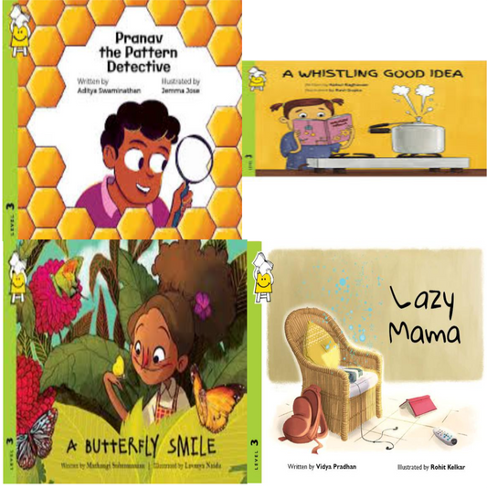 Pack of 4:Pranav the pattern detective, A whistling good idea, A butterfly smile, Lazy mama