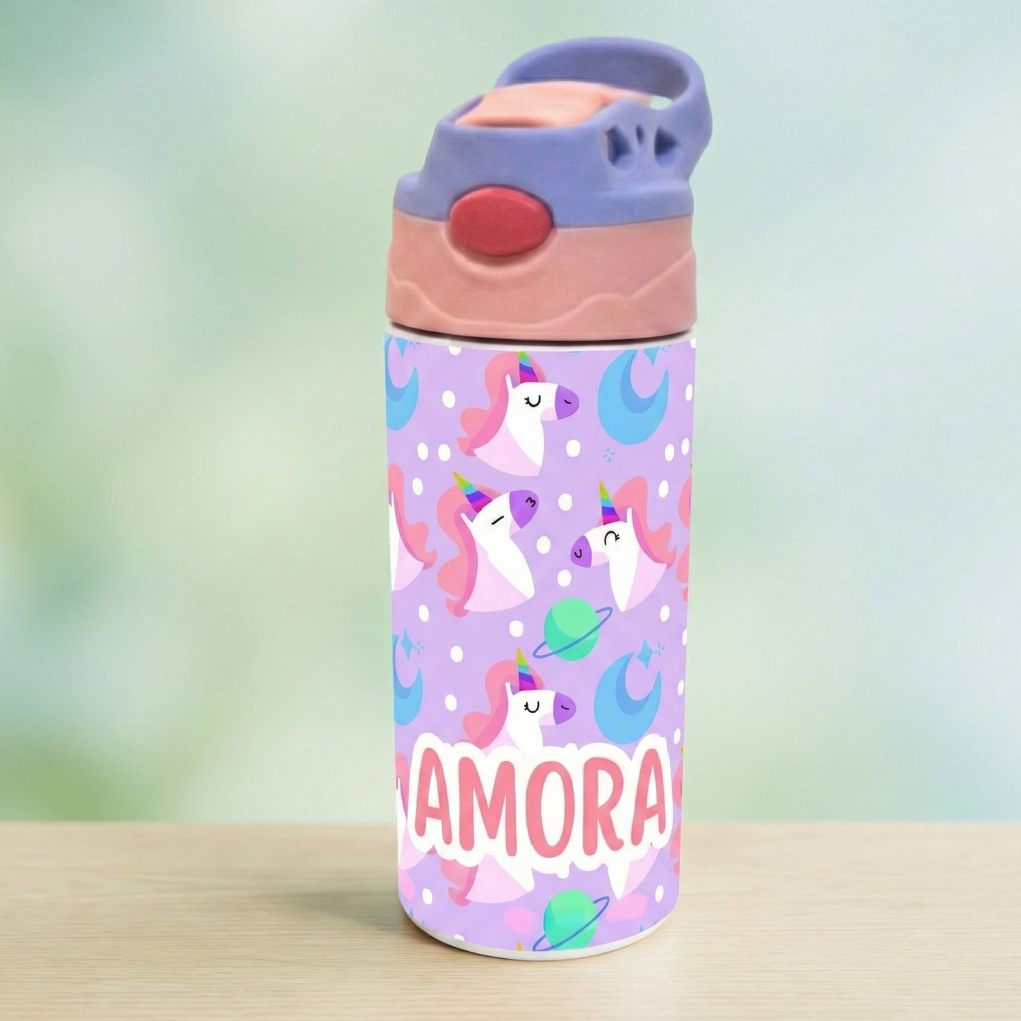 Zootii Personalised Water Bottle (Unicorn-PinkBlue)