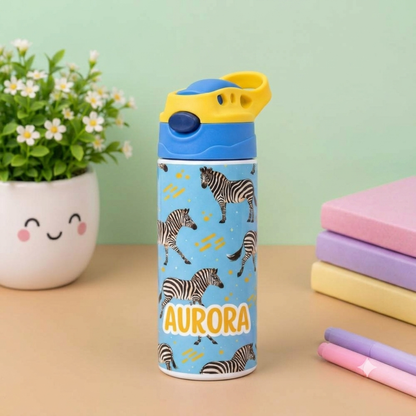 Zebra Personalised Water Bottle (Zebra - Blue)