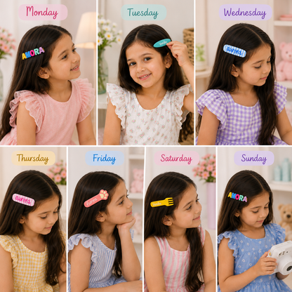 Cute Hair Clips - Days of the Week (Set of 7)