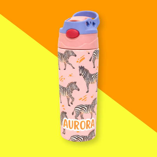 Zebra Personalised Water Bottle (Zebra- Peach)