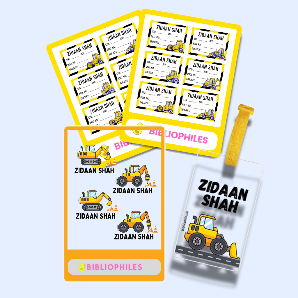 Back to School Combo - Construction ( Transparent Bag Tag Book Labels) - Bibliophiles