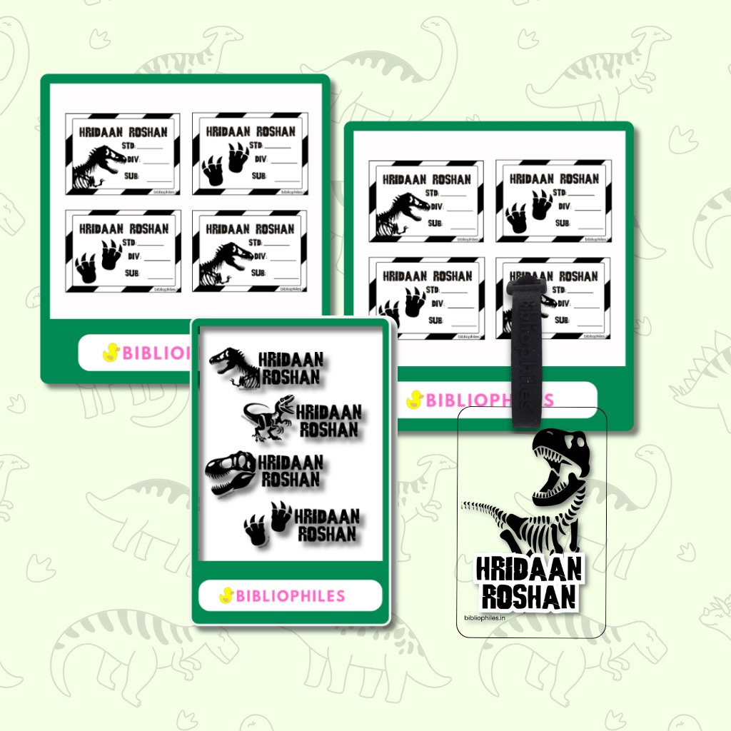 Back to School Combo - Jurassic ( Transparent Bag Tag Book Labels) - Bibliophiles