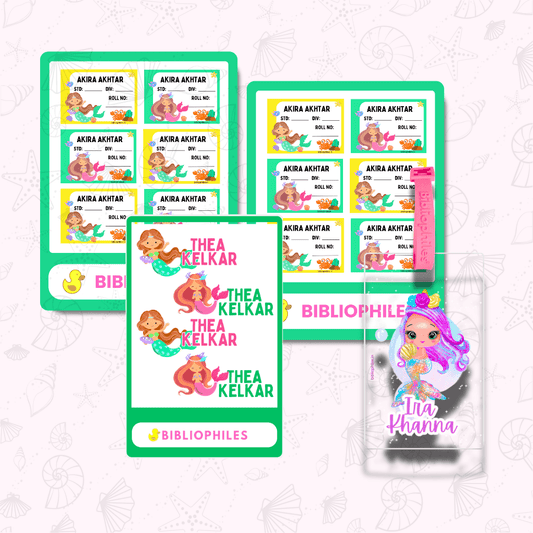 Back to School Combo - Mermaid ( Transparent Bag Tag Book Labels) - Bibliophiles