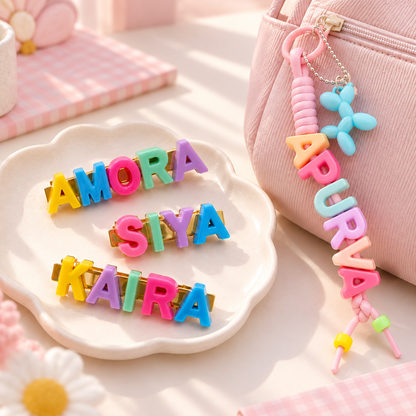 Combo Bag Charm & Hair Clips - Alphabets