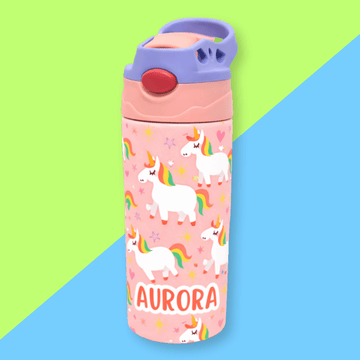 Colorful Unicorn Personalised Water Bottle (Colourful Unicorn - Peach) - Bibliophiles