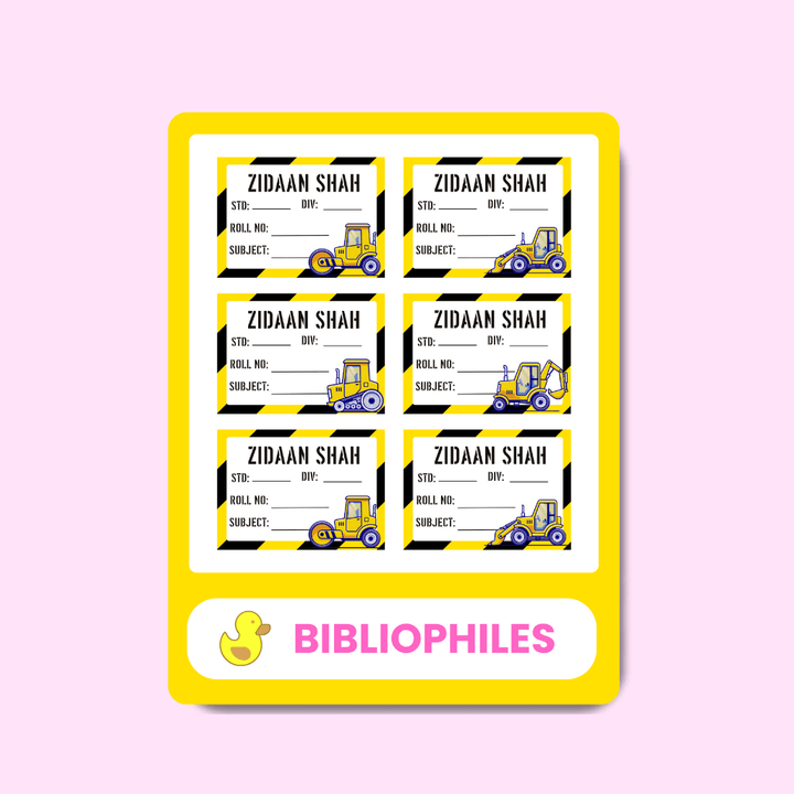 Construction Personalised Book Labels - Bibliophiles