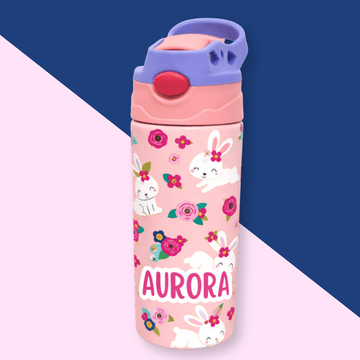 Cute Bunny Personalised Water Bottle (Cute Bunny - Peach) - Bibliophiles