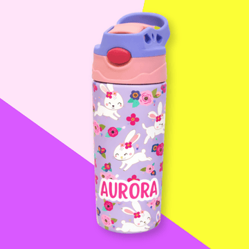 Cute Bunny Personalised Water Bottle (Cute Bunny - Purple) - Bibliophiles