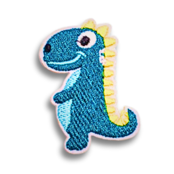 Funky Iron on Patches - Smiley Dino - Bibliophiles