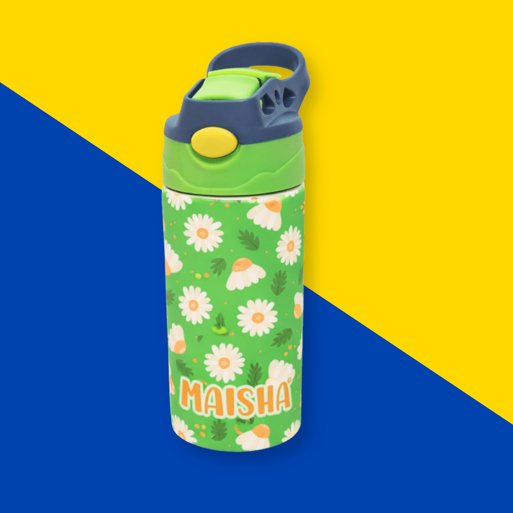 Green Daisy Personalised Water Bottle (GreenYellow) - Bibliophiles