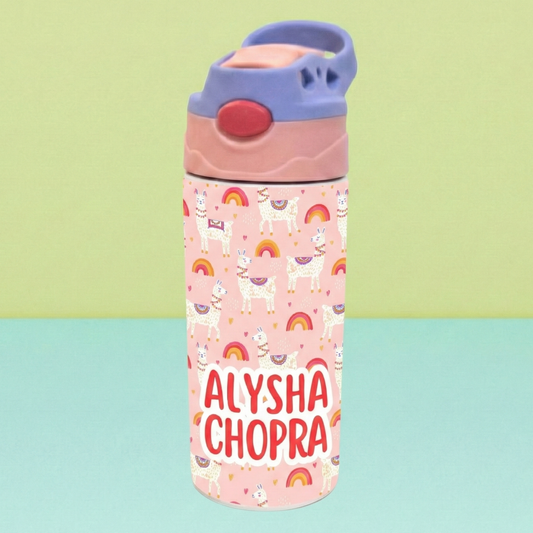 Zootii Personalised Water Bottle (llama-PinkBlue)