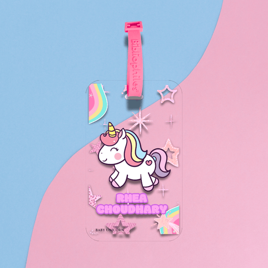 Luggage Tag - Baby Unicorn (Transparent Tag) - Bibliophiles