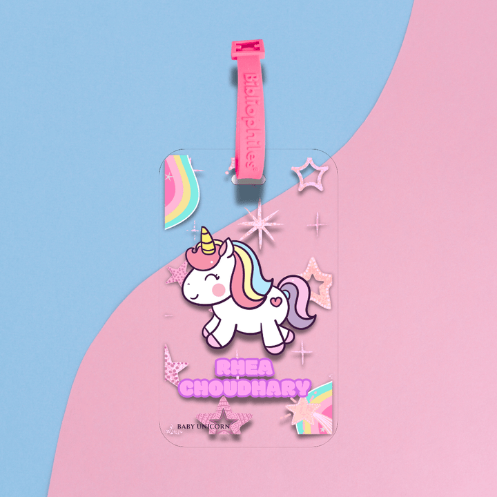 Luggage Tag - Baby Unicorn (Transparent Tag) - Bibliophiles