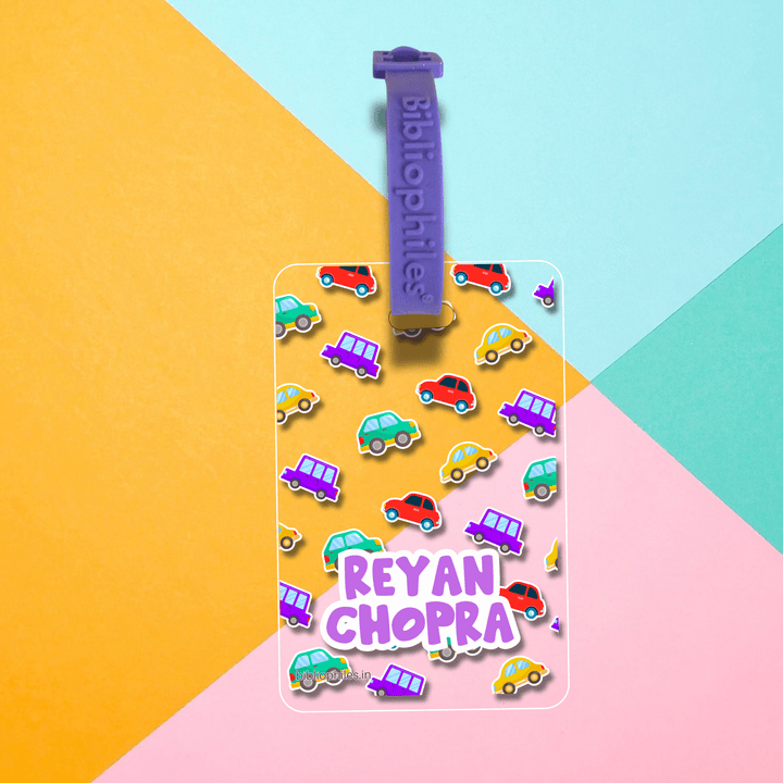 Luggage Tag - Colourful Cars (Transparent Tag) - Bibliophiles