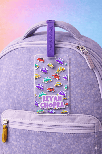 Luggage Tag - Colourful Cars (Transparent Tag) - Bibliophiles