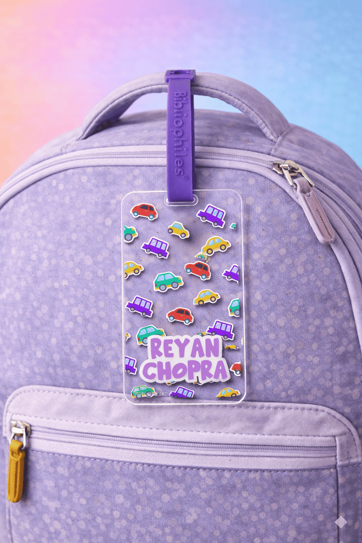 Luggage Tag - Colourful Cars (Transparent Tag) - Bibliophiles