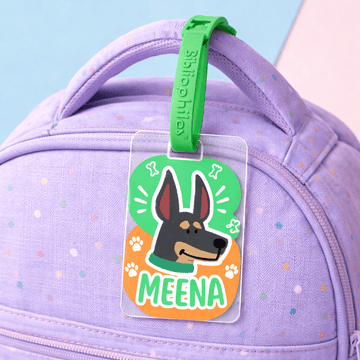 Personalised Doberman transparent bag tag for kids