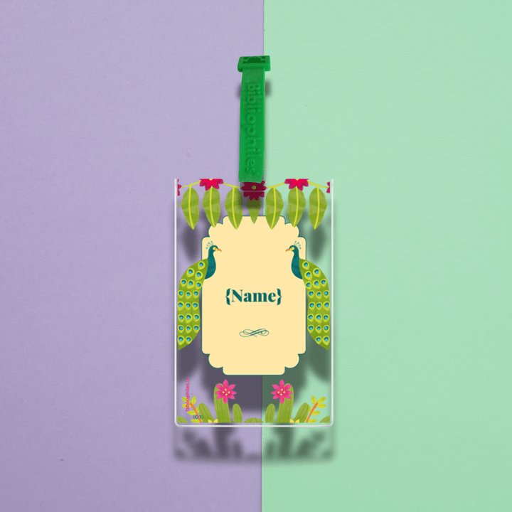Luggage Tag - Peacock (Transparent Tag) - Bibliophiles
