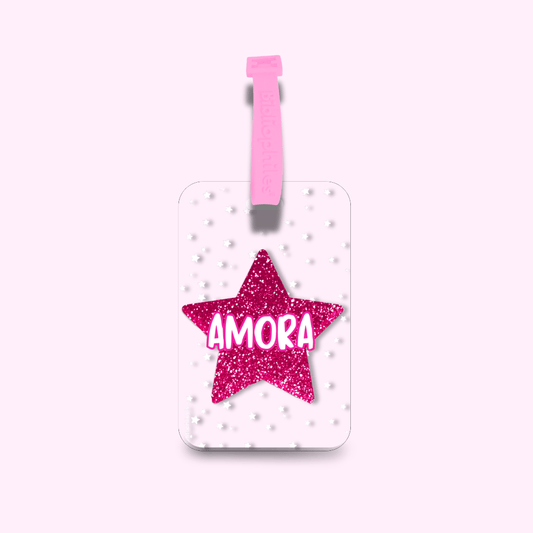 Luggage Tag - Sparkling Star Pink (Transparent Tag) - Bibliophiles