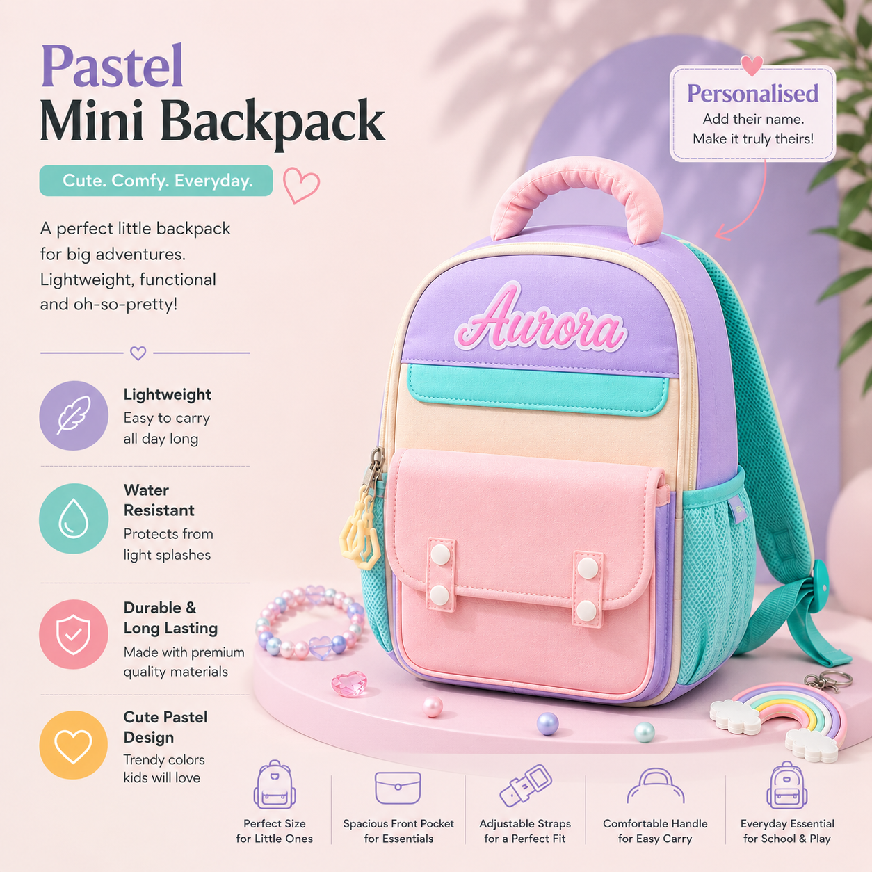 Personalised Pastel Mini Backpack