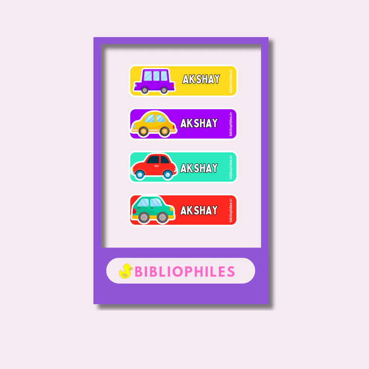 Personalised Clothes Stickers - Colourful Cars - Bibliophiles