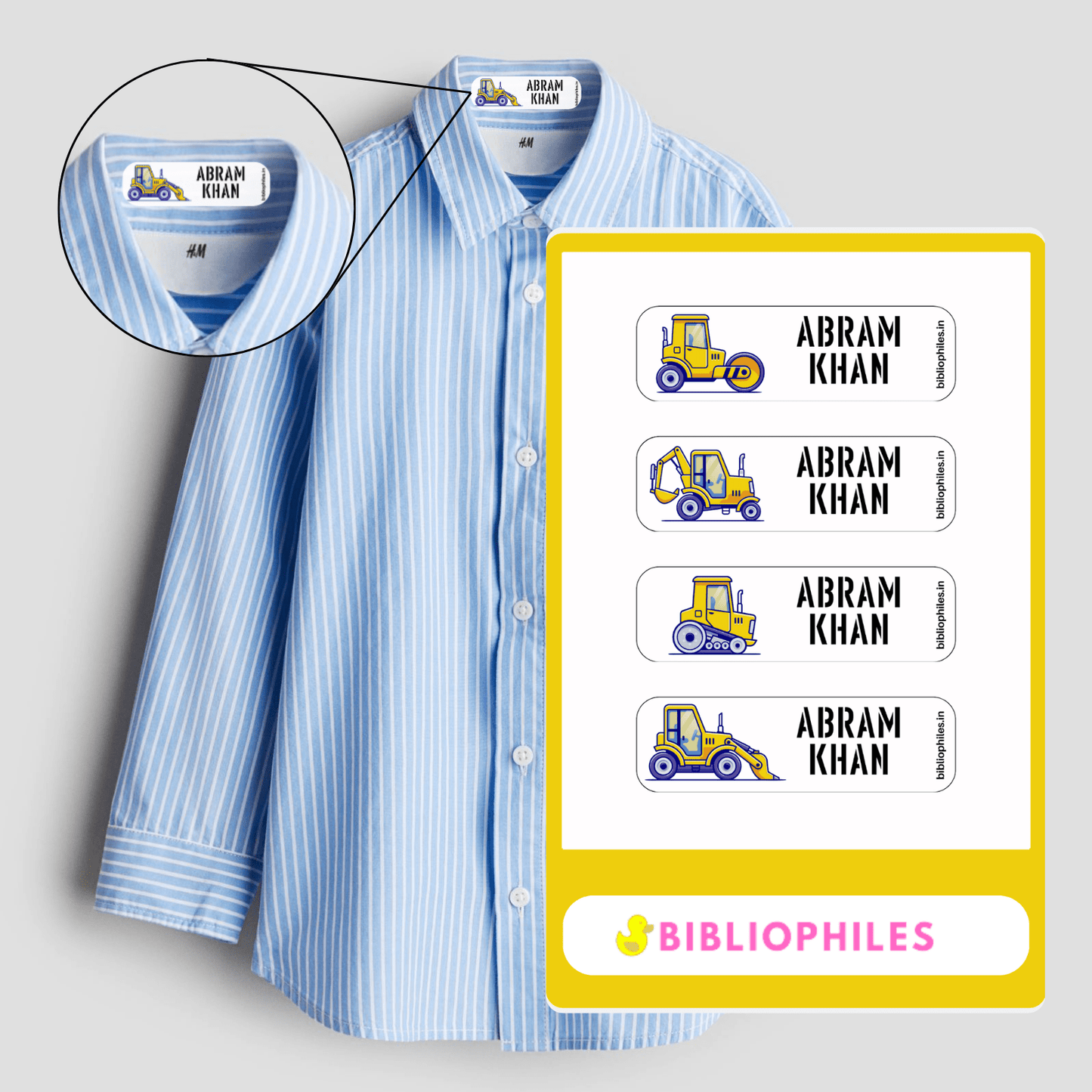 Personalised Clothes Stickers - Construction - Bibliophiles