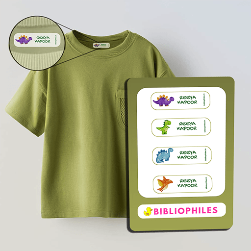 Personalised Clothes Stickers - Dinosaur - Bibliophiles
