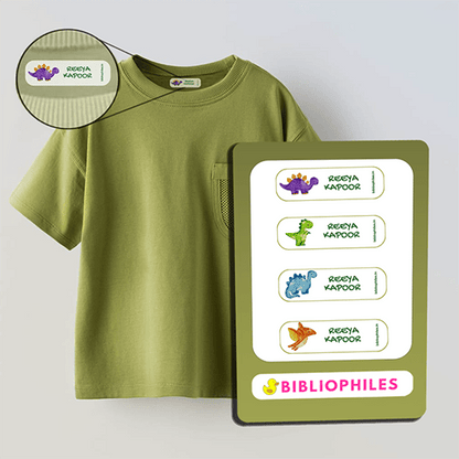 Personalised Clothes Stickers - Dinosaur - Bibliophiles