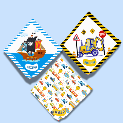 Personalised Muslin Handkerchief Set - Adventure (Pack of 3) with Name Labels - Bibliophiles