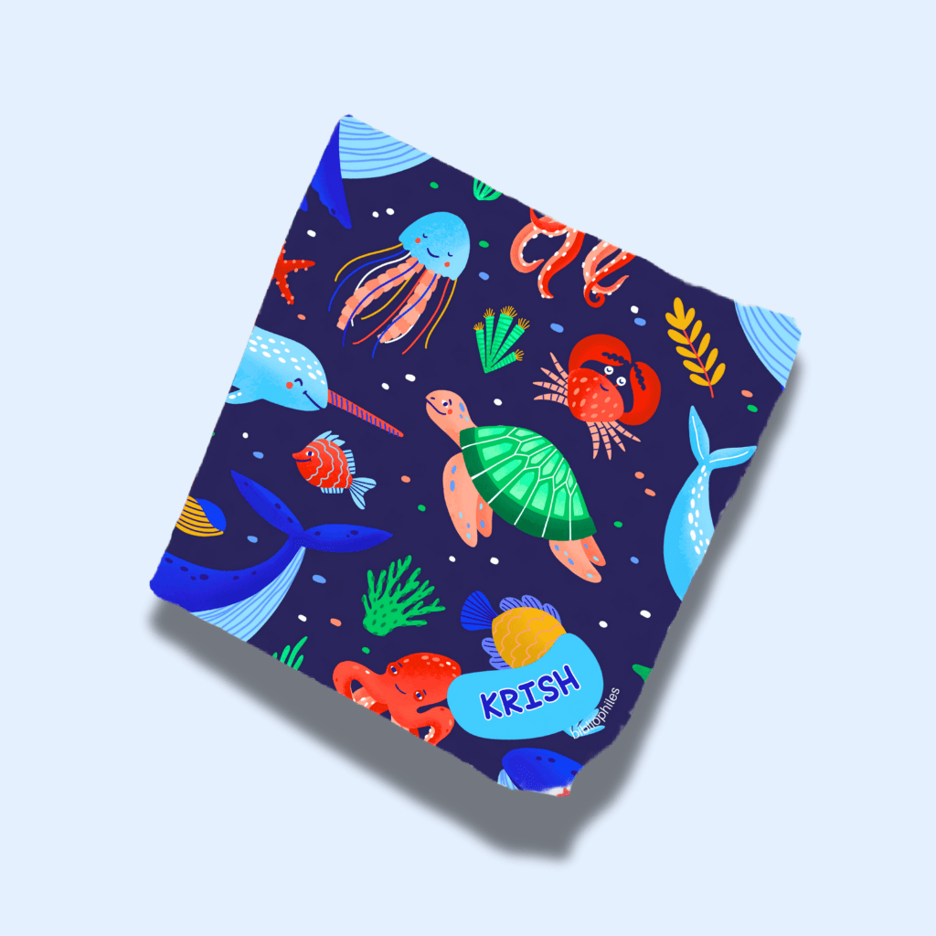 Personalised Muslin Handkerchief Set - Aqua (Pack of 3) with Name Labels - Bibliophiles