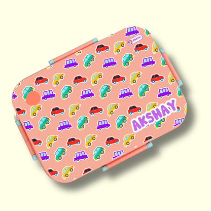 Premium Bento Lunch Box - Colourful Cars (Peach) - Bibliophiles