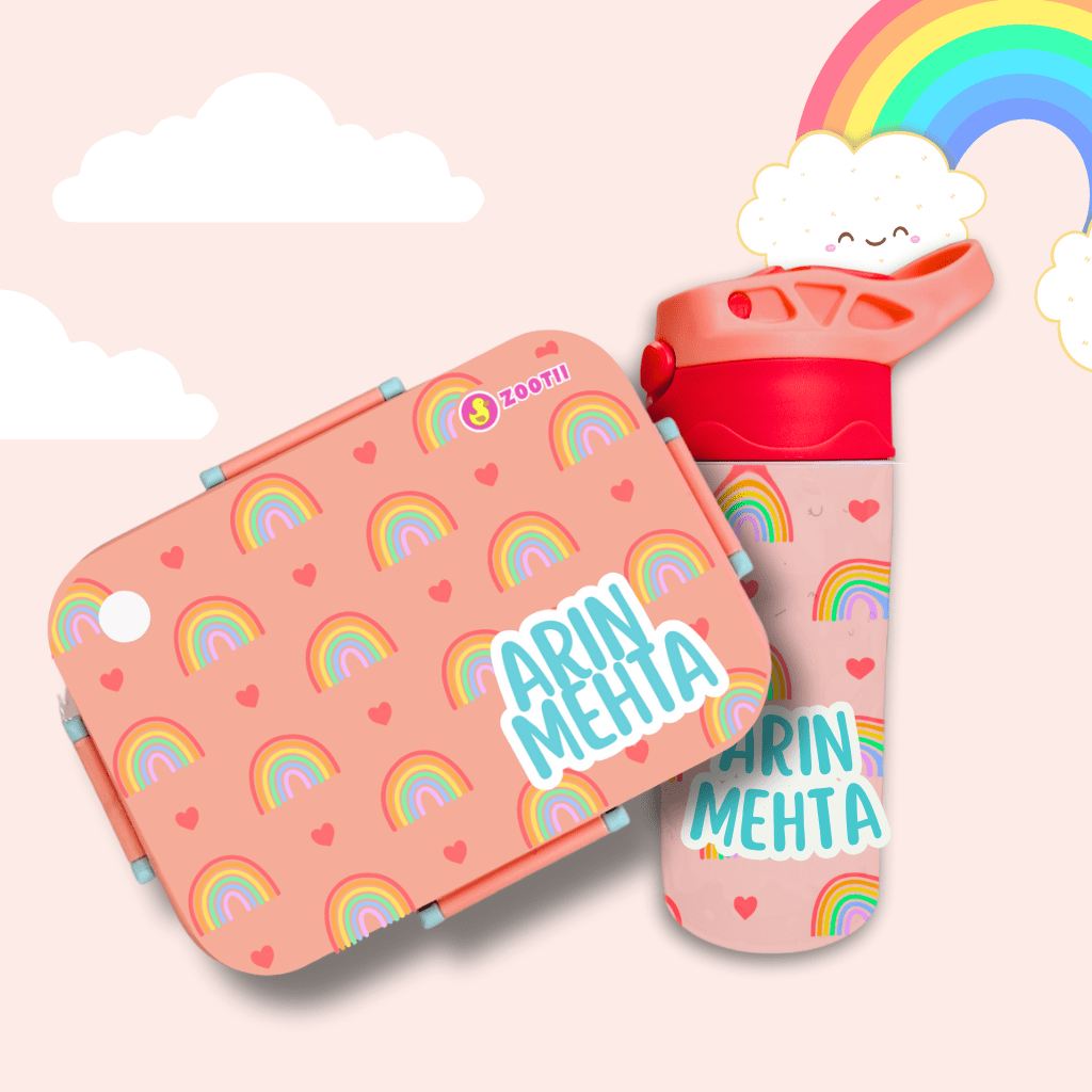 Premium Bento Lunch Box & Water Bottle - Rainbow - Bibliophiles