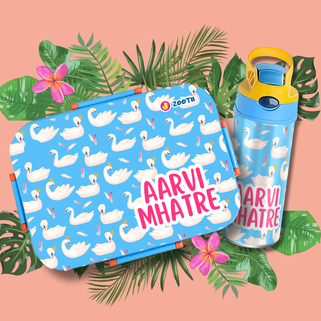 Premium Bento Lunch Box & Water Bottle - Swans - Bibliophiles