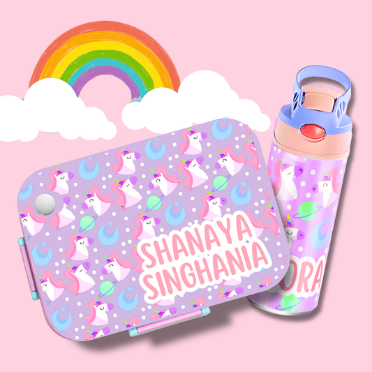 Premium Bento Lunch Box & Water Bottle - Unicorn - Bibliophiles