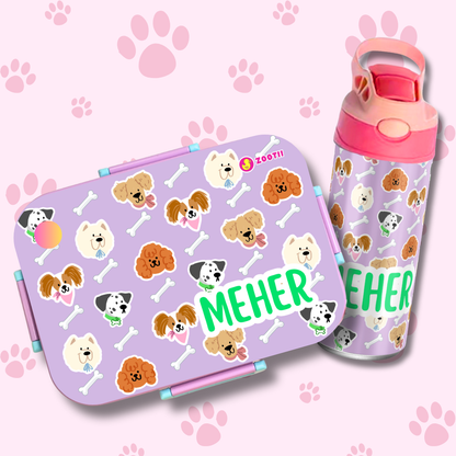 Premium Bento Lunch Box & Water Bottle - Puppies