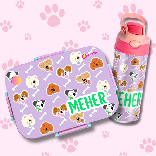 Premium Bento Lunch Box & Water Bottle - Puppies