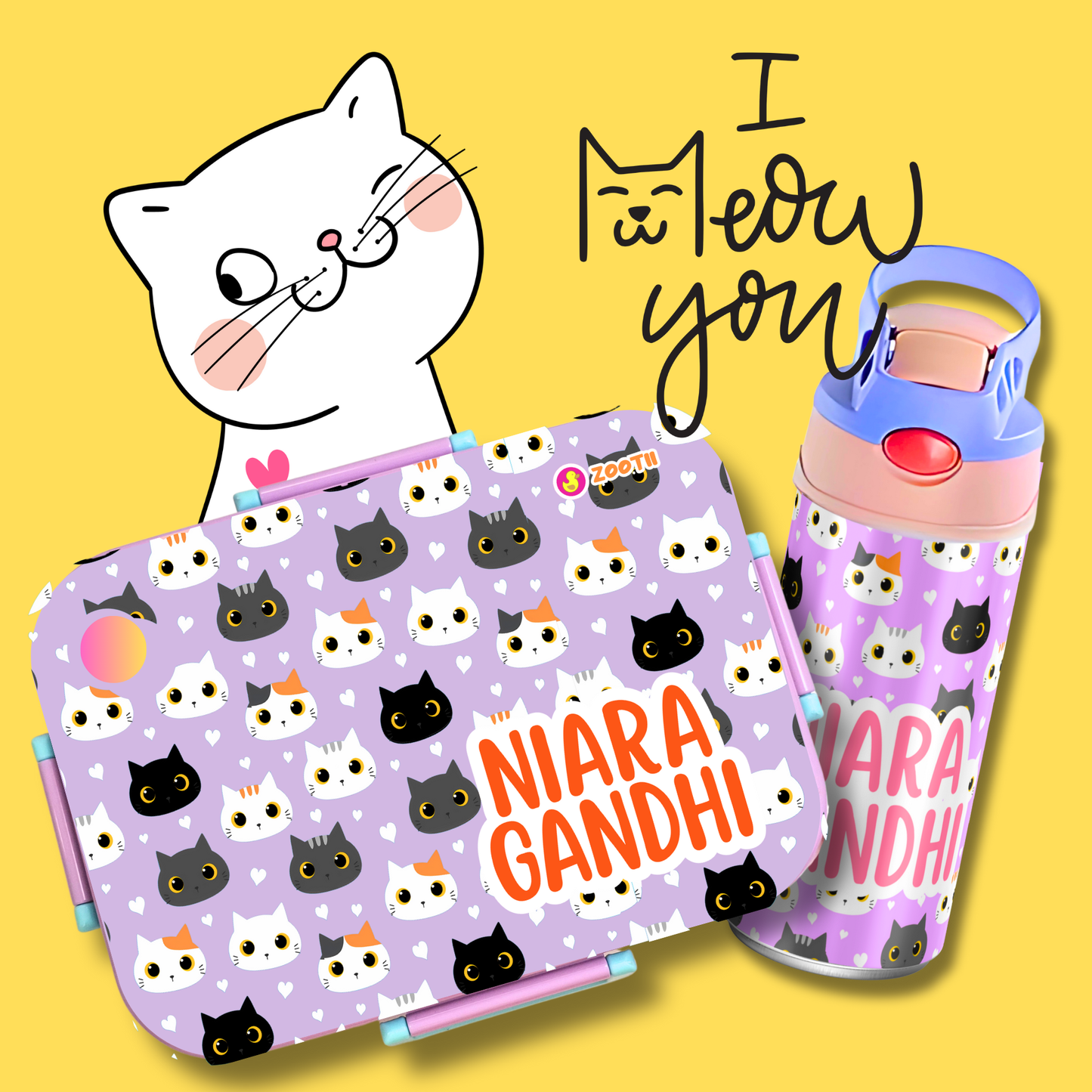 Premium Bento Lunch Box & Water Bottle - Kittens