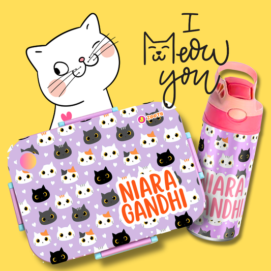 Premium Bento Lunch Box & Water Bottle - Kittens