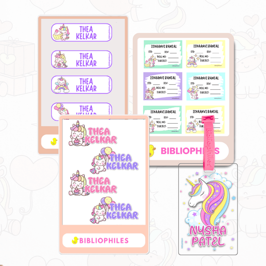 Starting the School Combo - Unicorn (Transparent Labels Bag Tag Cloth Labels Book Labels) - Bibliophiles