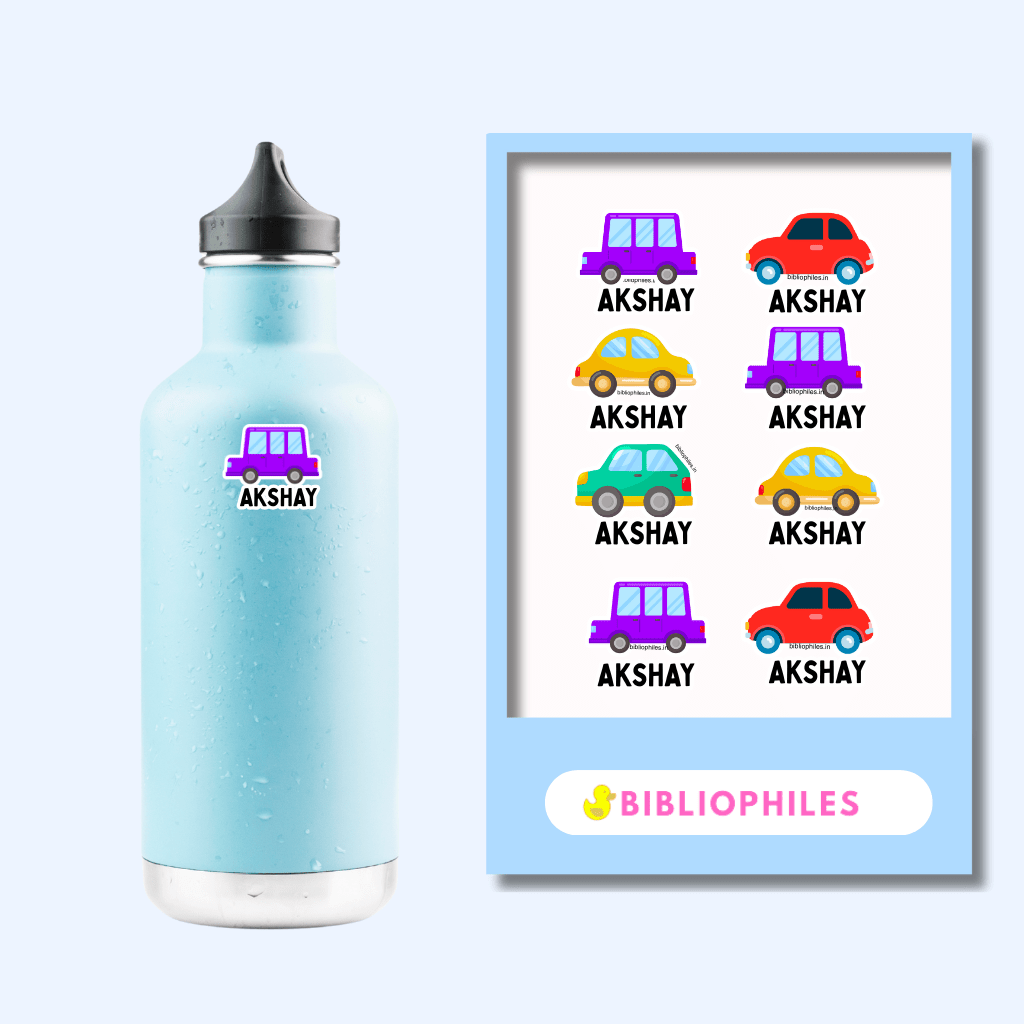 Transparent Labels - Colourful Cars (Personalised) - Bibliophiles