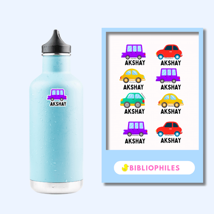 Transparent Labels - Colourful Cars (Personalised) - Bibliophiles