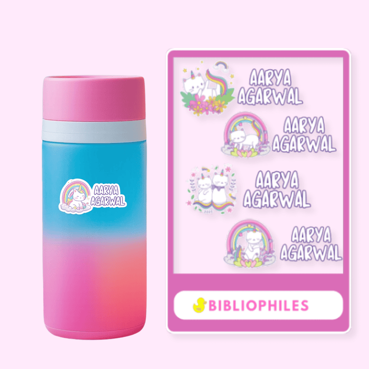 Transparent Labels - Rainbow Cat (Personalised) - Bibliophiles