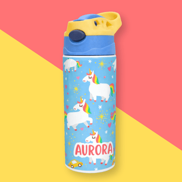 Unicorn Personalised Water Bottle (Colourful Unicorn - Blue) - Bibliophiles