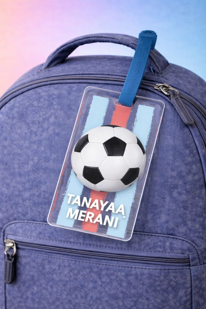 Customized bag tags for kids football striped