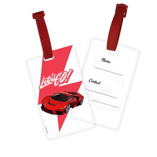 Transparent bag tags for kids racecar style
